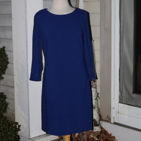 NEW Laundry by Shelli Segal Royal Blue Crepe Zipper Cuff Keyhole Sheath Dress 6 - Picture 1 of 8